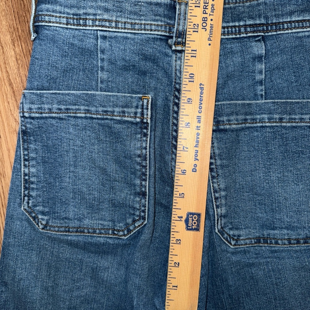 Zara High Waisted Wide Leg Relaxed Jeans Sz 6 Medium Wash Raw Hems Stretch - Picture 6 of 8